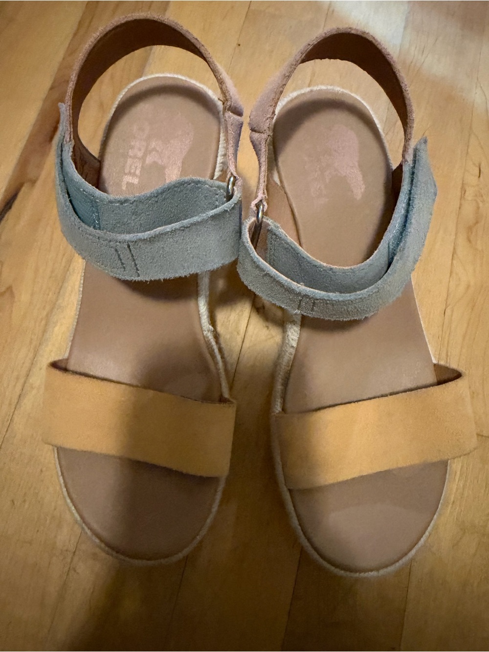Sorel Women’s Two-Tone Suede Strap Sandals in Tan & Sage